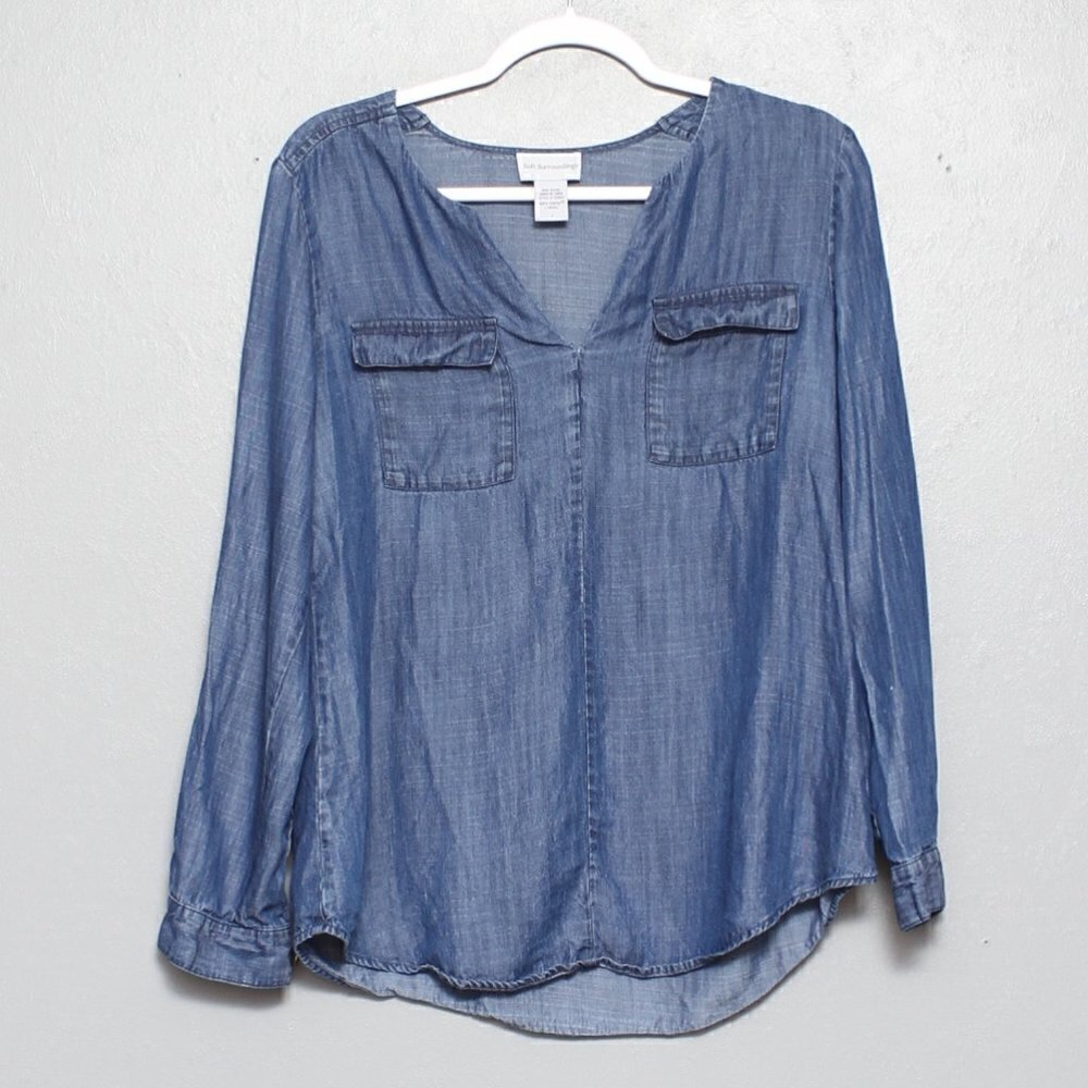 Soft surroundings lyocell chambray long sleeve blouse